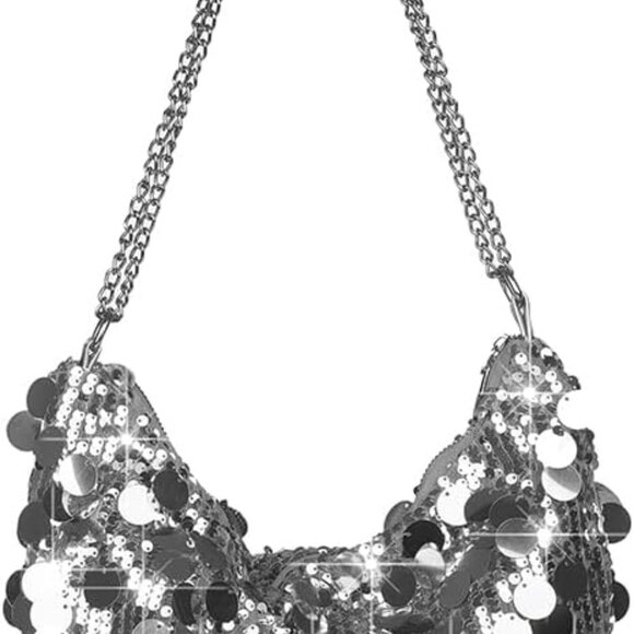Handbags - Women Sequin Evening Bag Small Crossbody Purse Party Clutch Silver